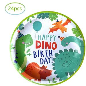 <span class=keywords><strong>Pufu</strong></span> – assiettes et fourchettes à serviettes en papier jetables, fournitures de fête d'anniversaire à thème dinosaure 96 pck pour enfants - Product Image 1