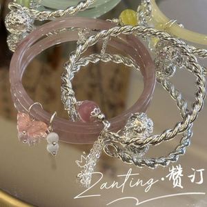 Vintage Gradient Pink Color Imitation Hetian White Jade <b>Bangle</b> Simple Retro Chinese Style Pearl Butterfly Bracelet <b>Set</b> - Product Image 3