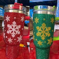 Nouveaux gobelets isothermes sous vide en acier inoxydable de 40 oz, motif gâteau de Noël, 38 couleurs, avec strass, grande capacité, écologiques