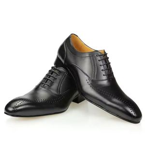 Customizable Men's Black Leather Dress Shoes Oxfords Low-Top Formal Party Style <b>Pointed</b> Toe Spring Summer Breathable Anti-Slip - Product Image 5