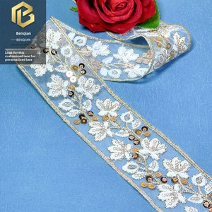 LEIXUSI Dentelle géométrique à sequins blancs dorés de 5 cm, garniture soluble dans l'eau pour vêtements Hanfu et accessoires DIY - Product Image 3
