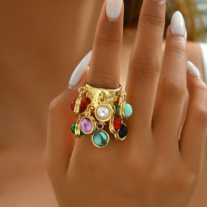European American Style Women's <b>Open</b> Adjustable <b>Ring</b> With Colored Gemstone Setting Plain Band Index Finger <b>Ring</b> Party Jewelry - Product Image 2