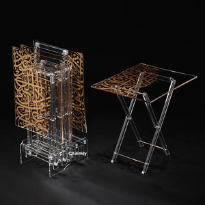 Mới nhất saudi arabia phong cách 4-mảnh sang trọng Acrylic dịch vụ bảng thiết lập rõ ràng Acrylic gấp bàn cà phê với in ấn - Product Image 1