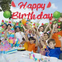 Decoraciones de cumpleaños de un melón para niña, cartel de magdalenas, cartel de feliz cumpleaños, tema de fruta, sandía, Verano