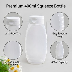 Bouteilles souples en PP <span class=keywords><strong>de</strong></span> 400 ml <span class=keywords><strong>de</strong></span> qualité alimentaire pour condiments, remplissage à chaud, avec bouchon à vis rabattable, pour vinaigrette, confiture et assaisonnements - Product Image 5