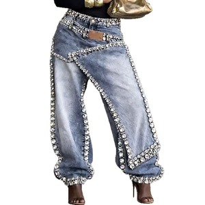 Nuovi Pantaloni Larghi in Denim di Cotone con Strass Pesanti e Strati Scomponibili 2026, Pantaloni a Vita Alta Asimmetrici Avant-Garde - Product Image 5