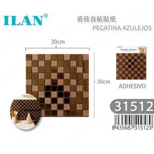 Adesivi per Piastrelle Ilan Autoadesivi 30x30cm, Mosaico Marrone per Decorazione Cucina e Bagno - Product Image 1