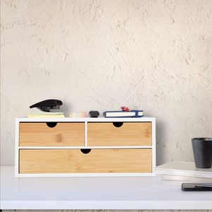 Bamboo Desktop <b>Storage</b> <b>Box</b> 3 <b>Drawer</b> Office Organizer For Student Dorm And Office Tidy Rectangle Standing Type Big Capacity - Product Image 1