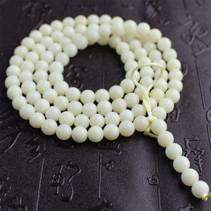 Bracelet de prière en graines de Bodhi de jade blanc, 108 perles rondes et lisses, style ethnique, bijoux religieux, collier unisexe, perles de prière, Hangzhou - Product Image 3