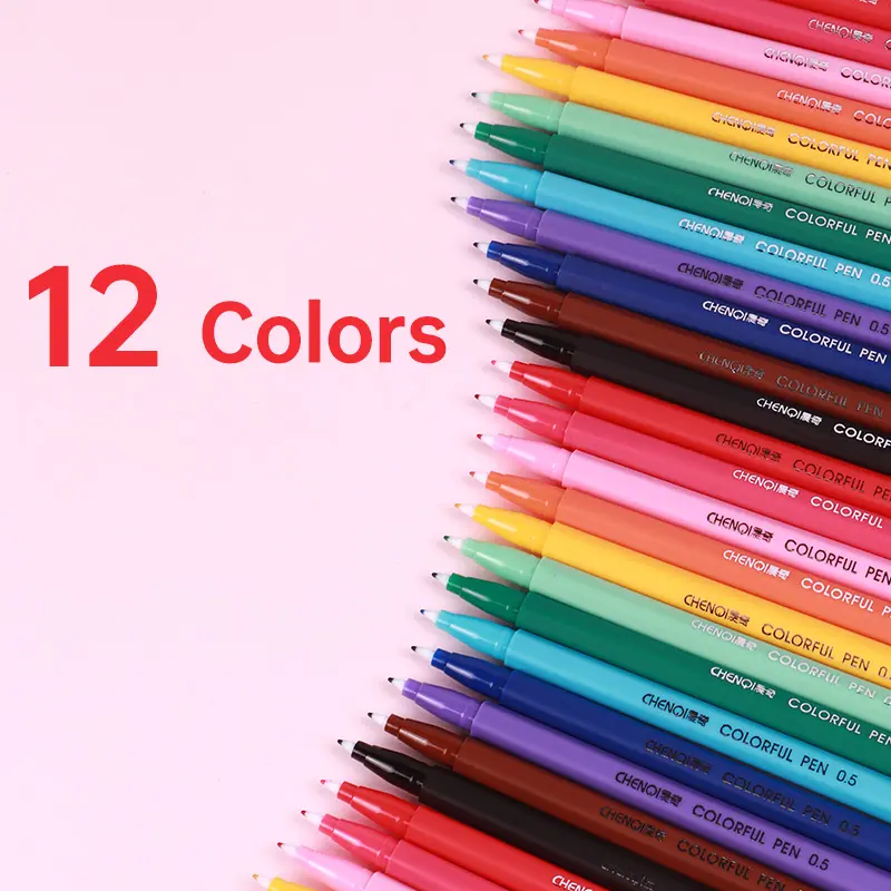 12สี3000ปากกาไฟเบอร์สำหรับนักเรียนวาดภาพเขียนสีน้ำเจลปากกาชุด