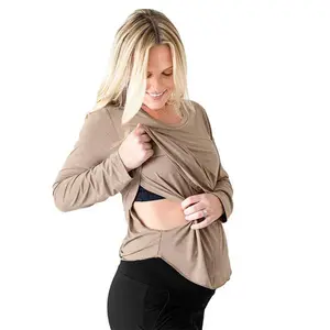 2022 Grosir Baju Ibu Hamil Lengan Panjang Leher Bulat Atasan Ibu Hamil untuk Menyusui Lembut Longgar Pakaian Ibu Hamil