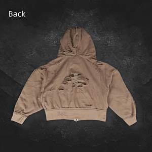 เสื้อฮู้ดดี้ทรงบ็อกซี่แบบครอปสำหรับผู้ชาย คุณภาพสูง เนื้อผ้าหนา ซิปหน้า ล้างสีแบบแอซิดวอช สไตล์ดิสเทรส  รับสั่งทำ - Product Image 5