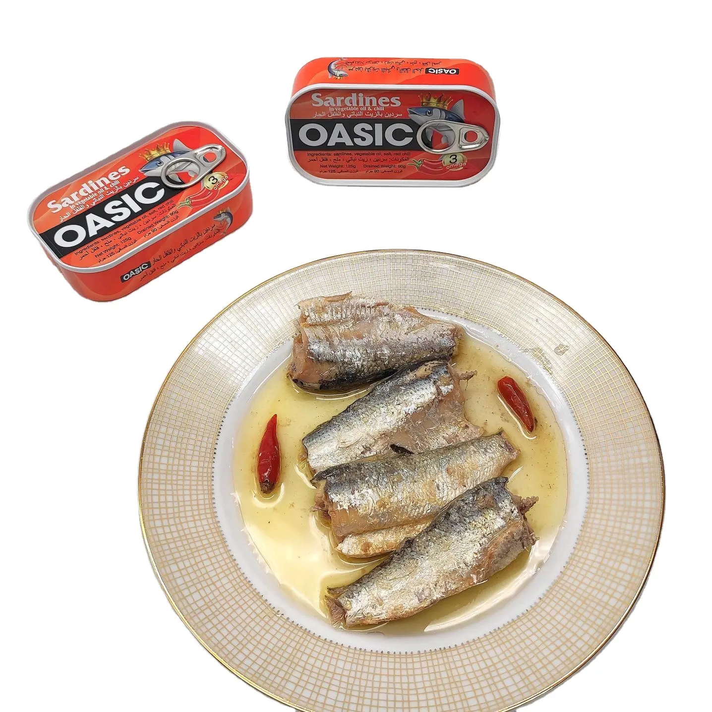 Pesce di sardina in scatola in olio vegetale con peperoncino rosso buon gusto prezzo di fabbrica di buona qualità
