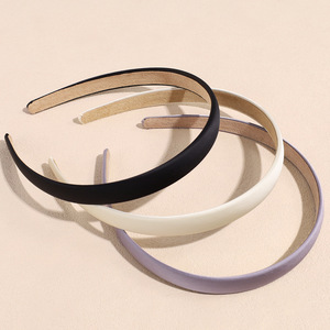 Nouveau serre-tête fin en satin crème uni, style simple et décontracté, pour femme - Product Image 3