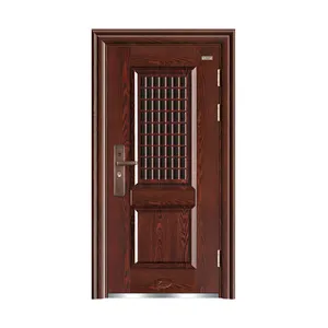 Pintu Keamanan Logam Pintu Masuk Utama Luar Ruangan Kustom Desain Pintu Depan Besi Tempa Ganda Keselamatan Eksterior Modern