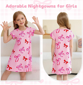 Chemise de nuit à manches courtes pour filles, vente en gros, chemise de nuit d'<span class=keywords><strong>été</strong></span> bon marché pour filles, chemise de nuit personnalisée imprimée, chemises de nuit adorables pour filles - Product Image 2