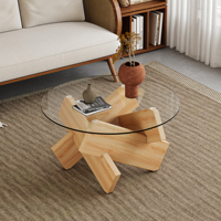 Table à café et à thé circulaire en verre au design distinctif moderne Comptoir en verre trempé avec pieds en MDF Meubles de salon