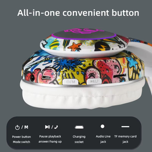 <span class=keywords><strong>Casque</strong></span> <span class=keywords><strong>sans</strong></span> fil supra-auriculaire Cool Graffiti en promotion avec interface carte TF, pliable, réglable, lumière RGB, Bluetooth - Product Image 4