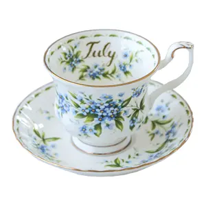 European Vintage 12 Months Flower Gold Rims Coffee Cup Saucers Gift Royal Bone China Milk Snack Dishes Tea Cup and Sauce Set