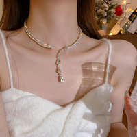 Kalung Kaca Tetesan Air Mewah Trendy Jachon, Liontin Fashion, Kalung Choker Rantai, Perhiasan Halus untuk Wanita