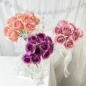 Ramo de Rosas de Seda de 10 Cabezas de Meiyu Craft Flower Factory, Tacto Natural, Decoración de Bodas, Flores para Mesa - Product Image 4