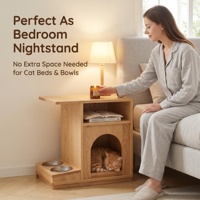 Table d'appoint multifonctionnelle en chêne rouge écologique et durable pour humains et animaux, table de chevet, table d'angle en bois naturel, lit pour chat, table à manger
