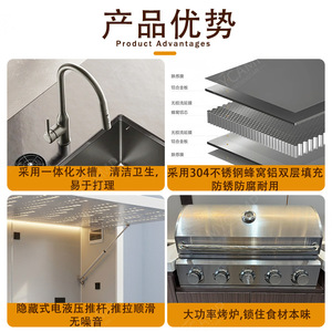 Carrito de cocina para exteriores con parrilla, fregadero y almacenamiento, de acero inoxidable 304, diseño moderno para cocinar al aire libre. - Product Image 2