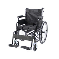 Fauteuil roulant manuel léger pliable avec accoudoirs relevables et siège de toilette pour personnes âgées et handicapées en acier carbone