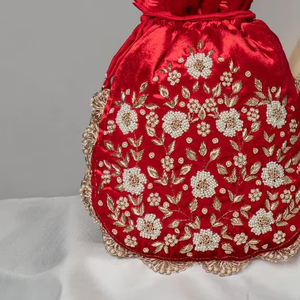 Atiya Libas Designer 2024 Red Luxury Silk <b>Clutch</b> <b>Bag</b> with Embellished Crystal Glass Beadsstone and Pearls for <b>Weddings</b> Parties - Product Image 5