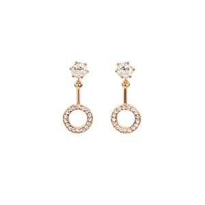 Orecchini pendenti in cristallo placcati oro rosa con strass rotondi taglio brillante e design geometrico per donna, gioielli alla moda per feste - Product Image 1