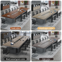 Table de salle de réunion commerciale sur mesure OEM ODM, grande table de conférence en bois avec gestion des câbles pour 20 personnes