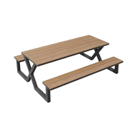 Mobilier d'extérieur moderne durable en fer, métal, bois, carré et conjoint, ensemble table et chaises pour cour