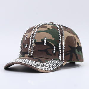 Casquette de baseball tendance camouflage avec strass, casquette en denim à visière plate ornée de diamants scintillants, casquette vintage à franges réglable, casquette de fête hip-hop - Product Image 2
