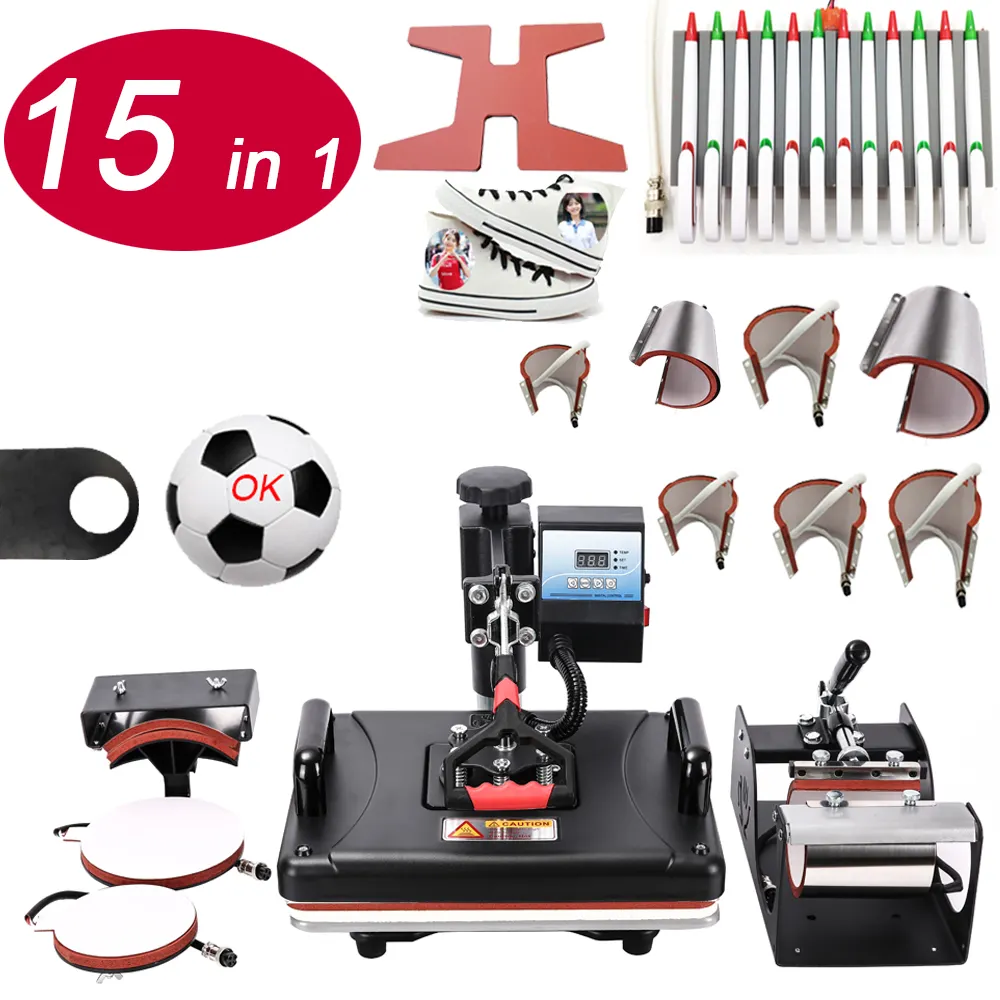 RubySub Mesin Press Panas 15 In 1, Mesin Pena Tekan Printer Mesin Sublimasi untuk T Shirt/Mug/Mesin Tekan Panas Bola