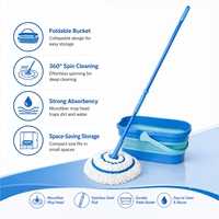 Kit de Mopa Giratoria de Microfibra Ligera con Mango de Plástico y Cubo Plegable para Limpieza de Pisos Húmedos