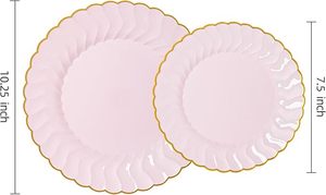 Assiettes en plastique <span class=keywords><strong>rose</strong></span> avec bordure dorée Design floral pour fête mariage ensemble de <span class=keywords><strong>vaisselle</strong></span> salle à manger fête maison dîner <span class=keywords><strong>vaisselle</strong></span> - Product Image 5