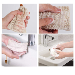 Natural Linen Soap Pouch <b>Bathing</b> Cleaning Mesh Soap Saver Bag With Drawstring - Product Image 3