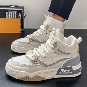 MAKU Fashion All Seasons Men's High-top Lace-up Casual <b>Sneakers</b> Breathable Durable Pu <b>Leather</b> Heightening - Product Image 4