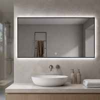 Miroir de salle de bain LED à cadre en alliage d'aluminium, miroir argenté sans cuivre de 5 mm, montage mural, IP44, commande tactile, miroir de vanité éclairé