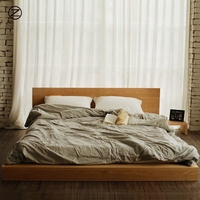Lit double au sol de style japonais en bois massif nordique, personnalisable, moderne et simple, pour hôtel ou gîte