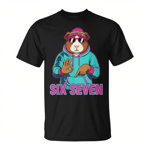 Six Seven Meme T-shirt mignon avec motif cochon d'Inde, design Gen Z Alpha Slang - Product Image 3