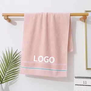 Embroidery Design LOGO Plain Pink Terry Cotton Bathing Towel With Luxurious Combed Hand Towel Sets