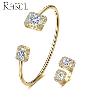 RAKOL SP3174 Classic Dia Pulsera ajustable y anillos Accesorios DE BODA chapados en oro Conjunto de joyería fina para mujer - Product Image 4