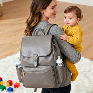 Nhà Sản Xuất Tùy Chỉnh Công Suất Lớn Taupe Vegan Da Tã Túi Đa Năng PU Da Mẹ Túi Với Túi Có Khóa Kéo - Product Image 5