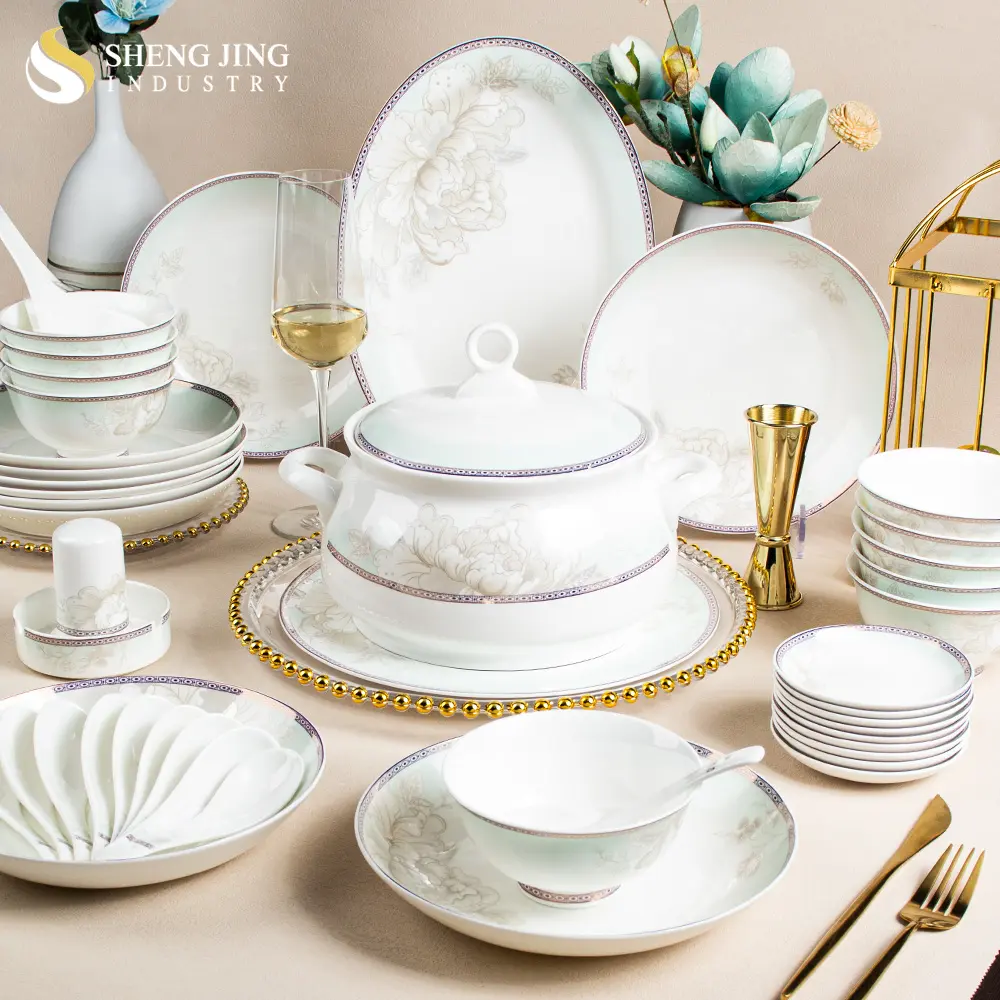 Bán Buôn Jingdezhen Tốt Xương Trung Quốc Hoa Mô Hình 46Pcs Trắng Bữa Ăn Tối Đồ Ăn Bộ Quà Tặng Sang Trọng Cho Nhà Hàng Khách Sạn Hộ Gia Đình