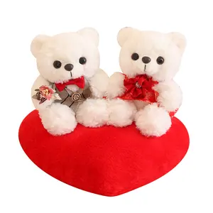 Custom Hugging Rose Valentine day White Fur Teddy Bear logo Sublimation blanks buy teddy bear kids plush bear soft toys