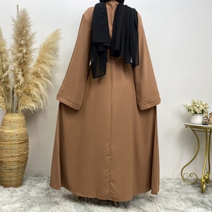 Elegant Closed Abaya Garment with Waist Tie Tassel and Intricate Black <b>Applique</b> Embroidery for Islamic Women (style 6510) - Product Image 5
