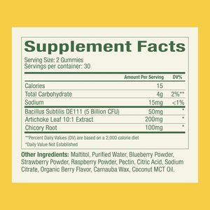 Gomitas 2 en 1 Prebióticas + Probióticas con Bacillus Subtilis DE111 (5 Mil Millones de UFC), Alcachofa y Achicoria para la Salud Digestiva - Product Image 3