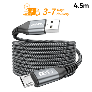 สายชาร์จ USB แบบถักไนลอน SUNGUY ได้รับการรับรองมาตรฐาน CE ความยาว 4.5 เมตร สายดาต้า USB รองรับการชาร์จเร็ว 18W สำหรับโทรศัพท์และแล็ปท็อป (ตัวอย่างฟรี) - Product Image 1
