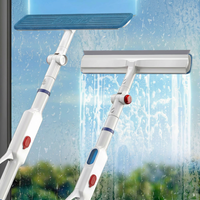 Nettoyeur de vitres 3-en-1 avec manche métallique léger de 140 cm pour le nettoyage des vitres intérieures et extérieures, bouteille de 80 ml